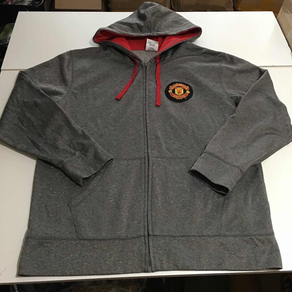 Manchester United Hoodie Mens Large Gray Full Zip Track Jacket